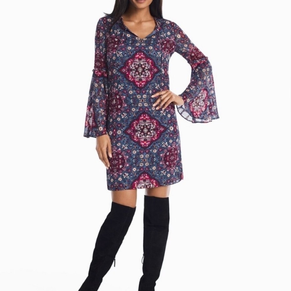 White House Black‎ Market Boho Bell Sleeve Medallion Dress Size Medium